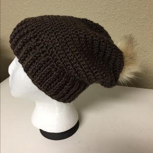 New Crochet Slouchy Hat with Fur Pom Pom